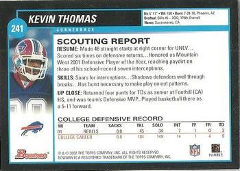 2002 Bowman #241 Kevin Thomas Back