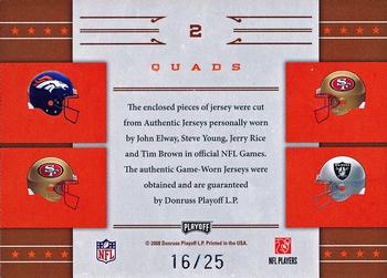 2008 Playoff National Treasures - All Pros Material Quads #2 John Elway / Steve Young / Jerry Rice / Tim Brown Back