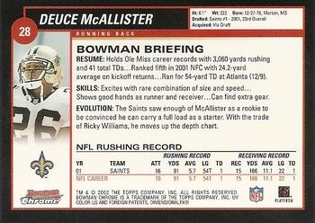 2002 Bowman Chrome #28 Deuce McAllister Back
