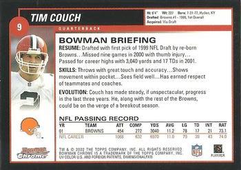 2002 Bowman Chrome #9 Tim Couch Back