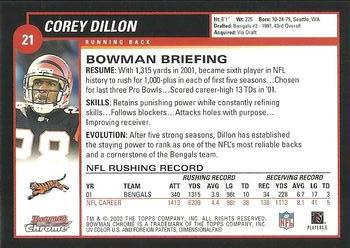 2002 Bowman Chrome #21 Corey Dillon Back
