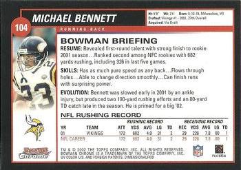 2002 Bowman Chrome #104 Michael Bennett Back