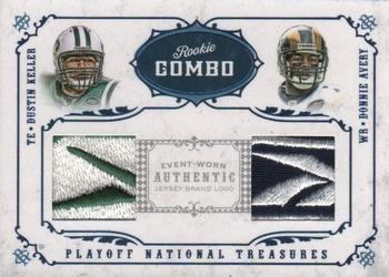 2008 Playoff National Treasures - Rookie Combo Material Brand Logos #20 Dustin Keller / Donnie Avery Front