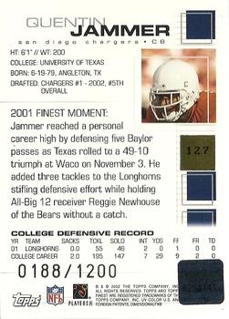 2002 Finest #127 Quentin Jammer Back