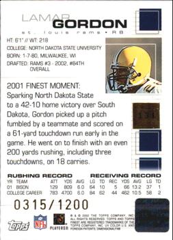 2002 Finest #131 Lamar Gordon Back