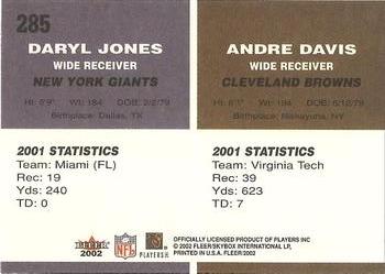 2002 Fleer #285 Daryl Jones / Andre Davis Back