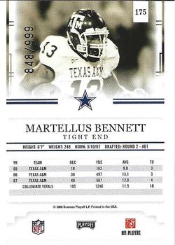 2008 Playoff Prestige - Draft Picks Light Blue #175 Martellus Bennett Back