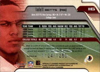 2002 Flair #116 Ladell Betts Back