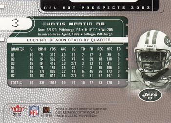 2002 Fleer Hot Prospects #3 Curtis Martin Back