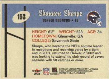 2002 Fleer Platinum #153 Shannon Sharpe Back