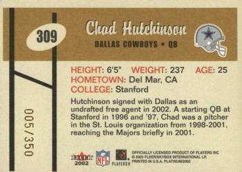 2002 Fleer Platinum #309 Chad Hutchinson Back
