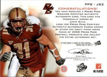 2008 Press Pass - Autographs Bronze #PPS-JS2 Jamie Silva Back