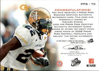 2008 Press Pass - Autographs Gold #PPS-TC Tashard Choice Back