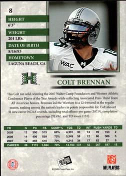 2008 Press Pass - Reflectors #8 Colt Brennan Back
