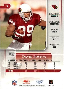 2002 Leaf Rookies & Stars #2 David Boston Back