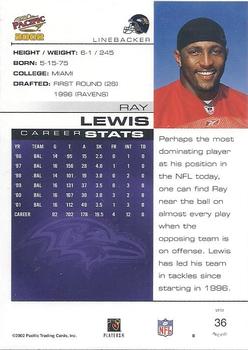 2002 Pacific #36 Ray Lewis Back