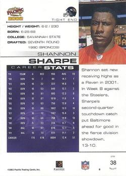 2002 Pacific #38 Shannon Sharpe Back