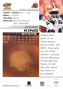 2002 Pacific #107 Andre King Back
