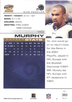 2002 Pacific #360 Yo Murphy Back