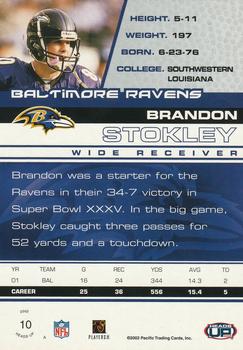 2002 Pacific Heads Up #10 Brandon Stokley Back