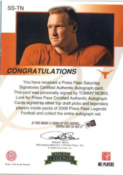 2008 Press Pass Legends - Saturday Signatures #SS--TN Tommy Nobis Back