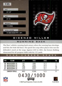 2002 Playoff Honors #135 Dicenzo Miller Back