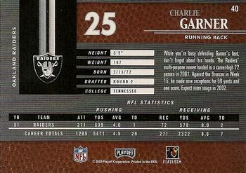 2002 Playoff Piece of the Game #40 Charlie Garner Back