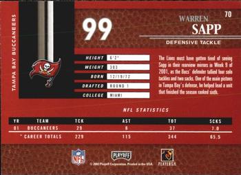 2002 Playoff Piece of the Game #70 Warren Sapp Back