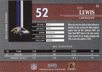 2002 Playoff Piece of the Game #73 Ray Lewis Back
