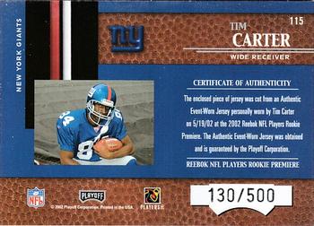 2002 Playoff Piece of the Game #115 Tim Carter Back