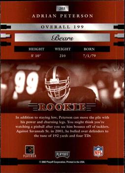 2002 Playoff Prestige #203 Adrian Peterson Back