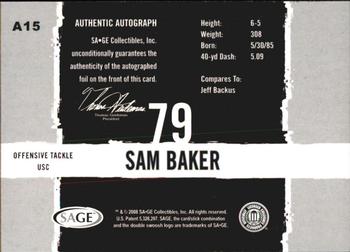 2008 SAGE HIT - Autographs Gold #A15 Sam Baker Back