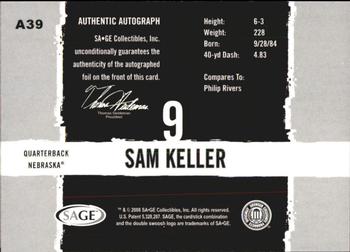 2008 SAGE HIT - Autographs Gold #A39 Sam Keller Back