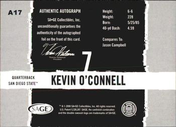 2008 SAGE HIT - Autographs Silver #A17 Kevin O'Connell Back