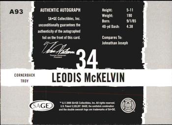 2008 SAGE HIT - Autographs Silver #A93 Leodis McKelvin Back