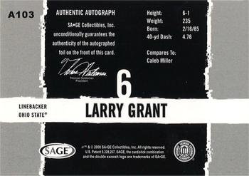 2008 SAGE HIT - Autographs Silver #A103 Larry Grant Back