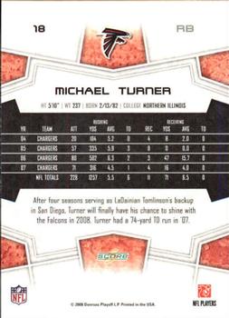 2008 Score - Glossy #18 Michael Turner Back