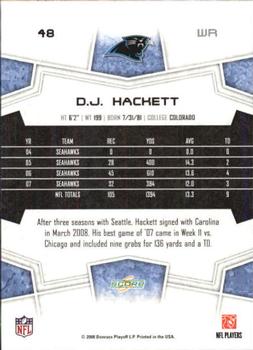 2008 Score - Glossy #48 D.J. Hackett Back
