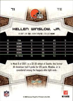 2008 Score - Glossy #71 Kellen Winslow, Jr. Back