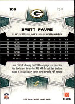 2008 Score - Glossy #106 Brett Favre  Back