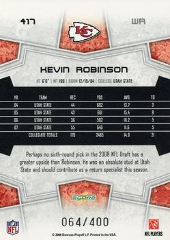 2008 Score - Gold Zone #417 Kevin Robinson Back