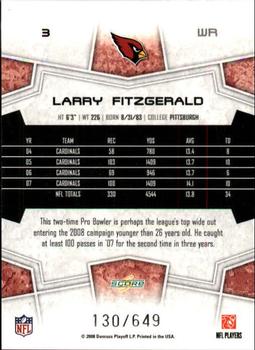 2008 Score - Scorecard #3 Larry Fitzgerald Back
