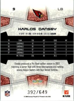 2008 Score - Scorecard #9 Karlos Dansby Back