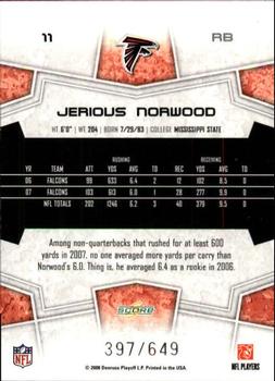 2008 Score - Scorecard #11 Jerious Norwood Back