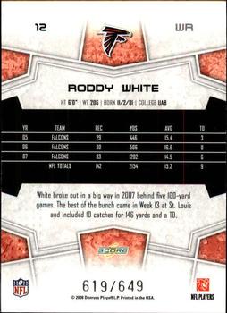 2008 Score - Scorecard #12 Roddy White Back