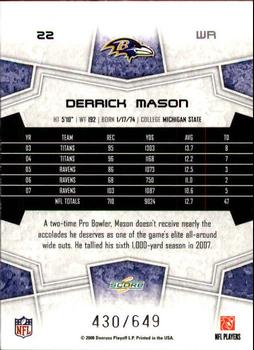 2008 Score - Scorecard #22 Derrick Mason Back