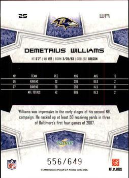 2008 Score - Scorecard #25 Demetrius Williams Back