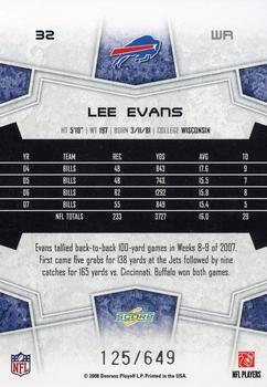 2008 Score - Scorecard #32 Lee Evans Back