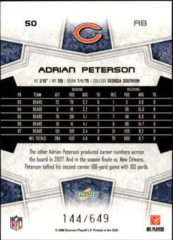 2008 Score - Scorecard #50 Adrian Peterson Back