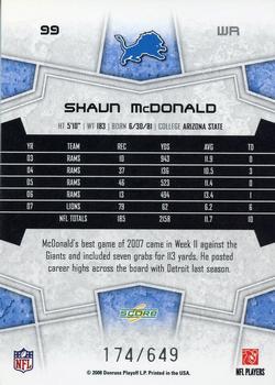2008 Score - Scorecard #99 Shaun McDonald Back